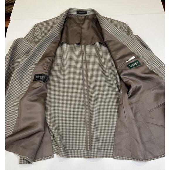 Lauren‎ Ralph Lauren Brown Grey Gingham Check 2 Button Blazer 46L - Picture 9 of 9